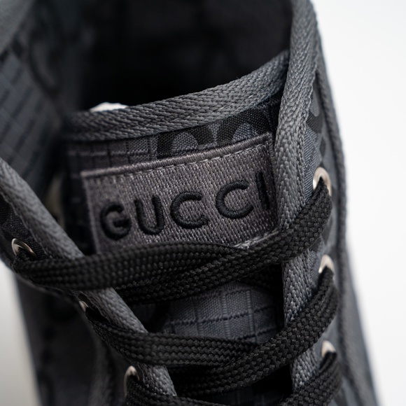 Gucci  size 12G 12.5 US Gucci Tennis 1977 Black Grey High Top Sneakers Ripstop